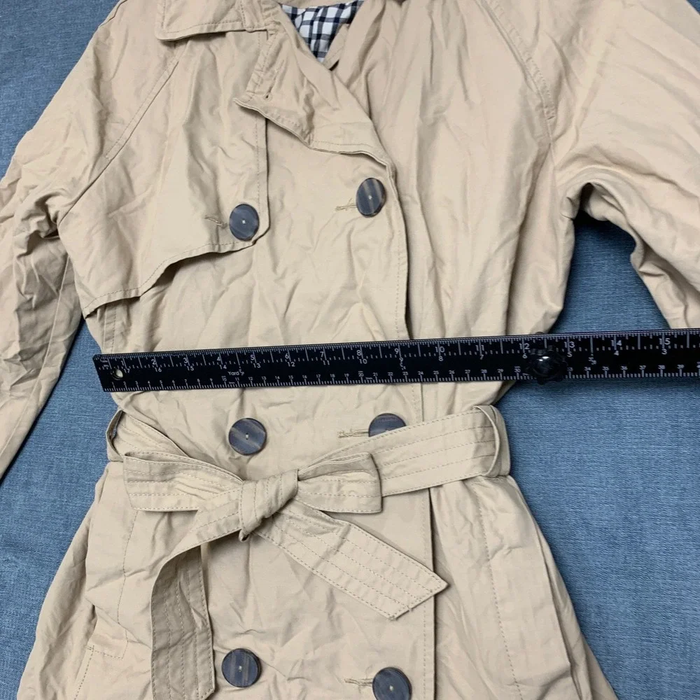 Zara Trench Coat Girls 13-14 Beige Lined Vented Back Double Breasted Tie Waist